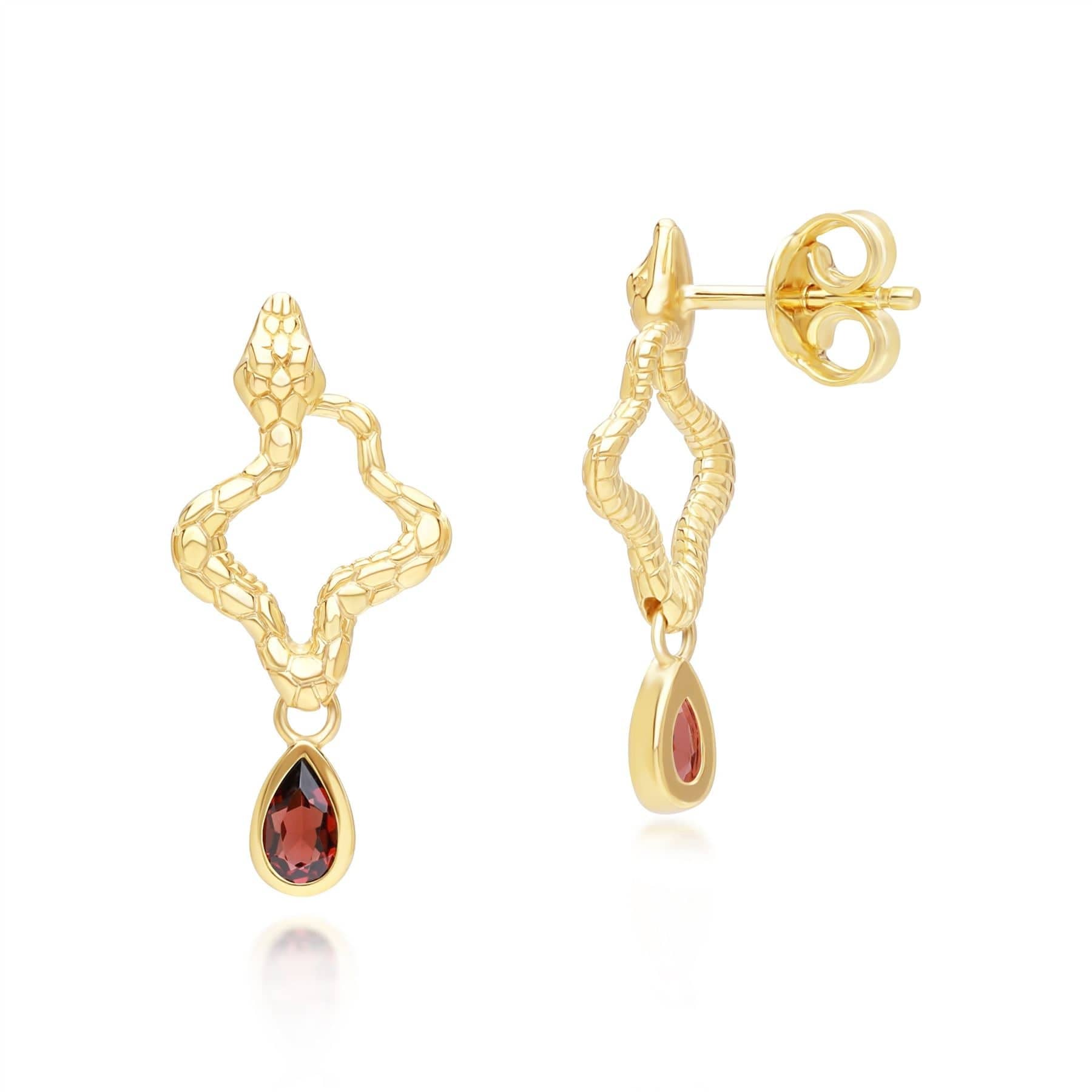 253E435401925 ECFEW™ Garnet Snake Drop Earrings in Gold Plated Sterling Silver Behind