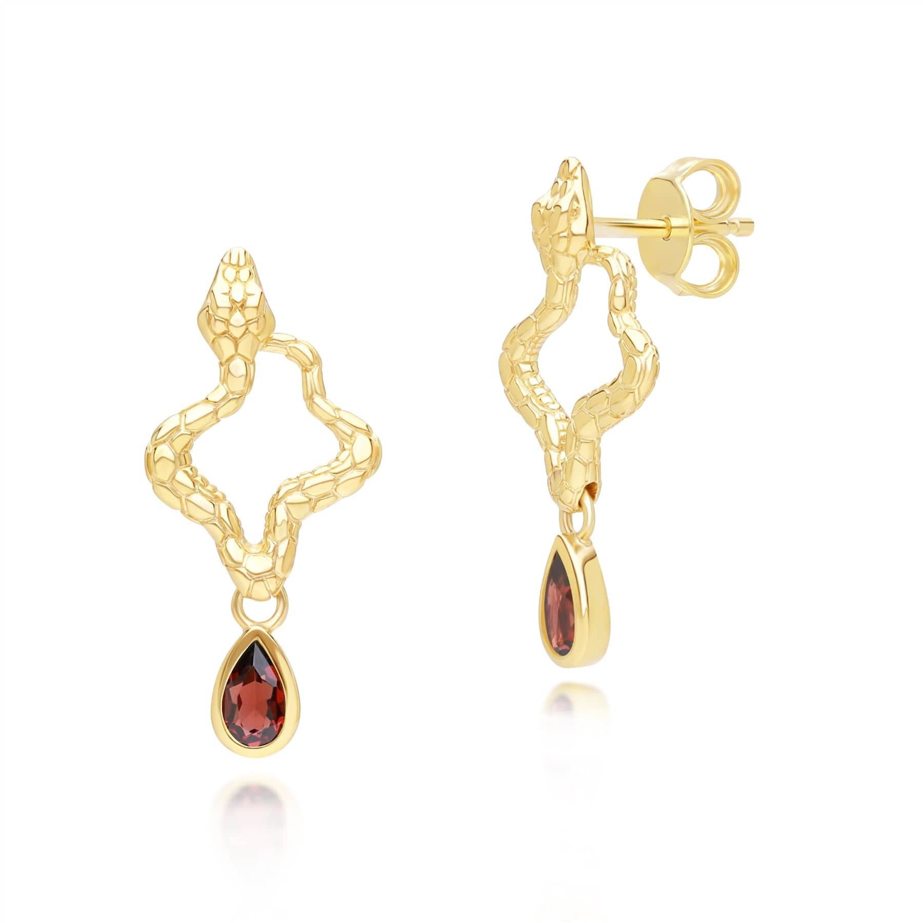 253E435401925 ECFEW™ Garnet Snake Drop Earrings in Gold Plated Sterling Silver Side