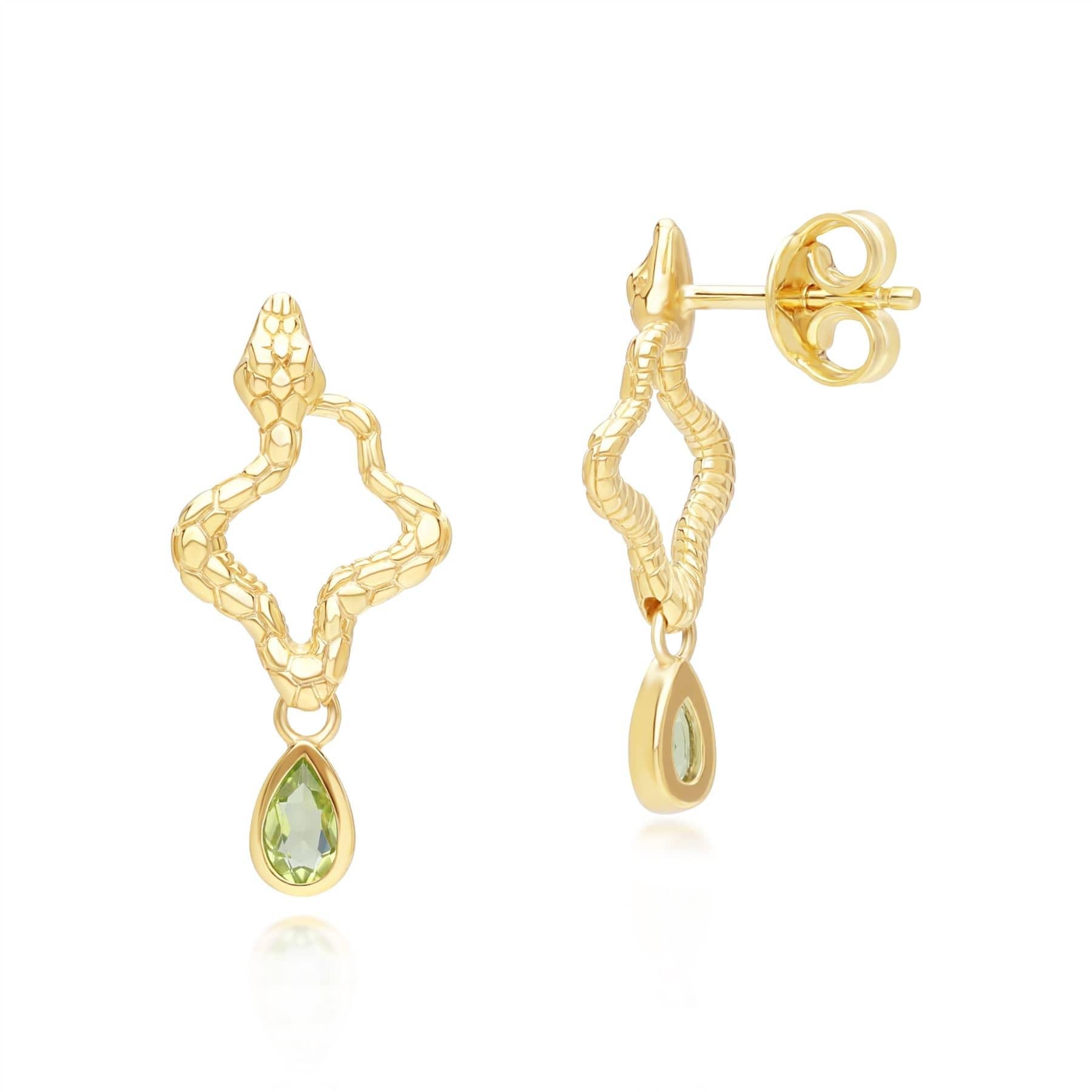 253E435403925 ECFEW™ Peridot Snake Drop Earrings in Gold Plated Sterling Silver Behind