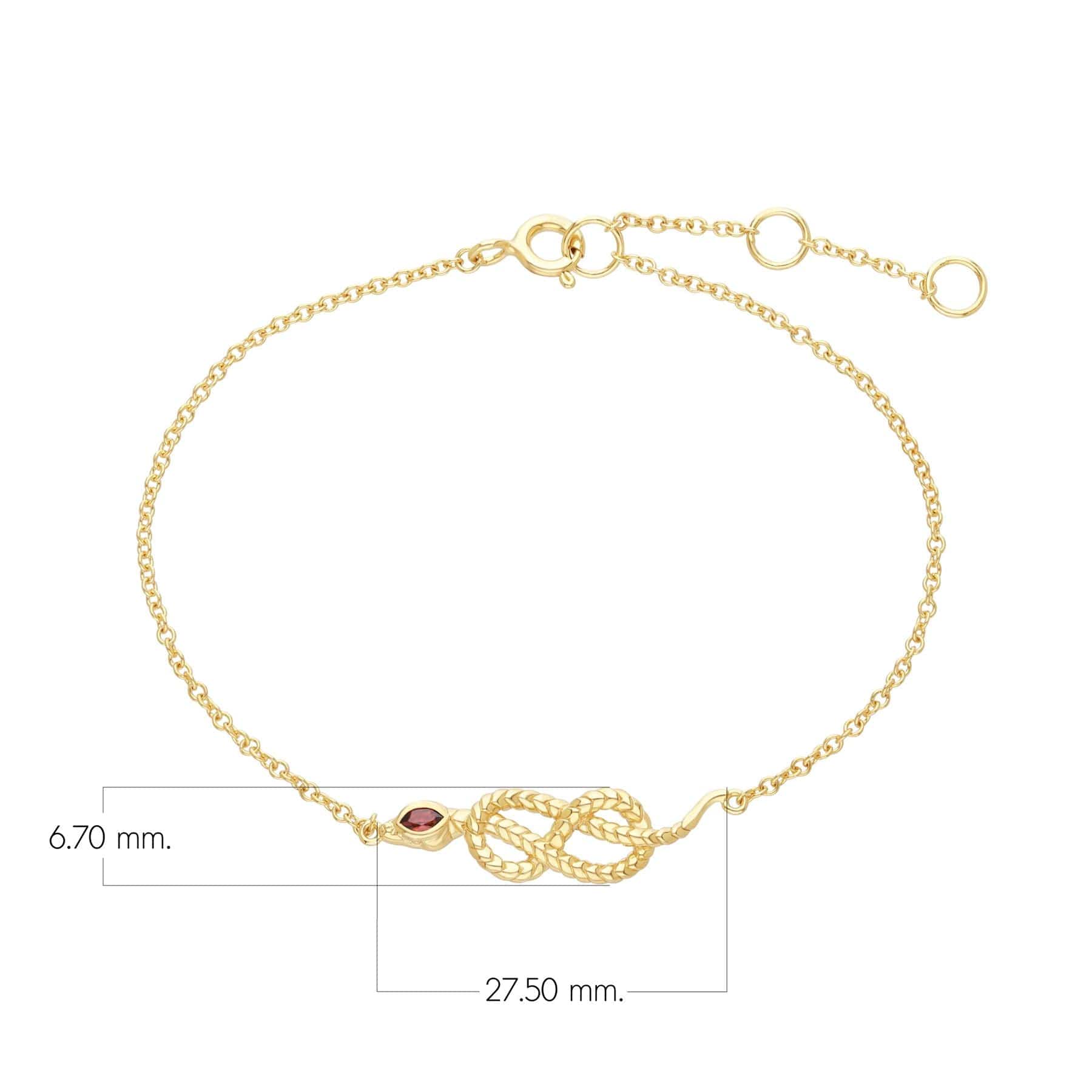 253L180901925 ECFEW™ Garnet Snake Link Bracelet in Gold Plated Sterling Silver Dimensions