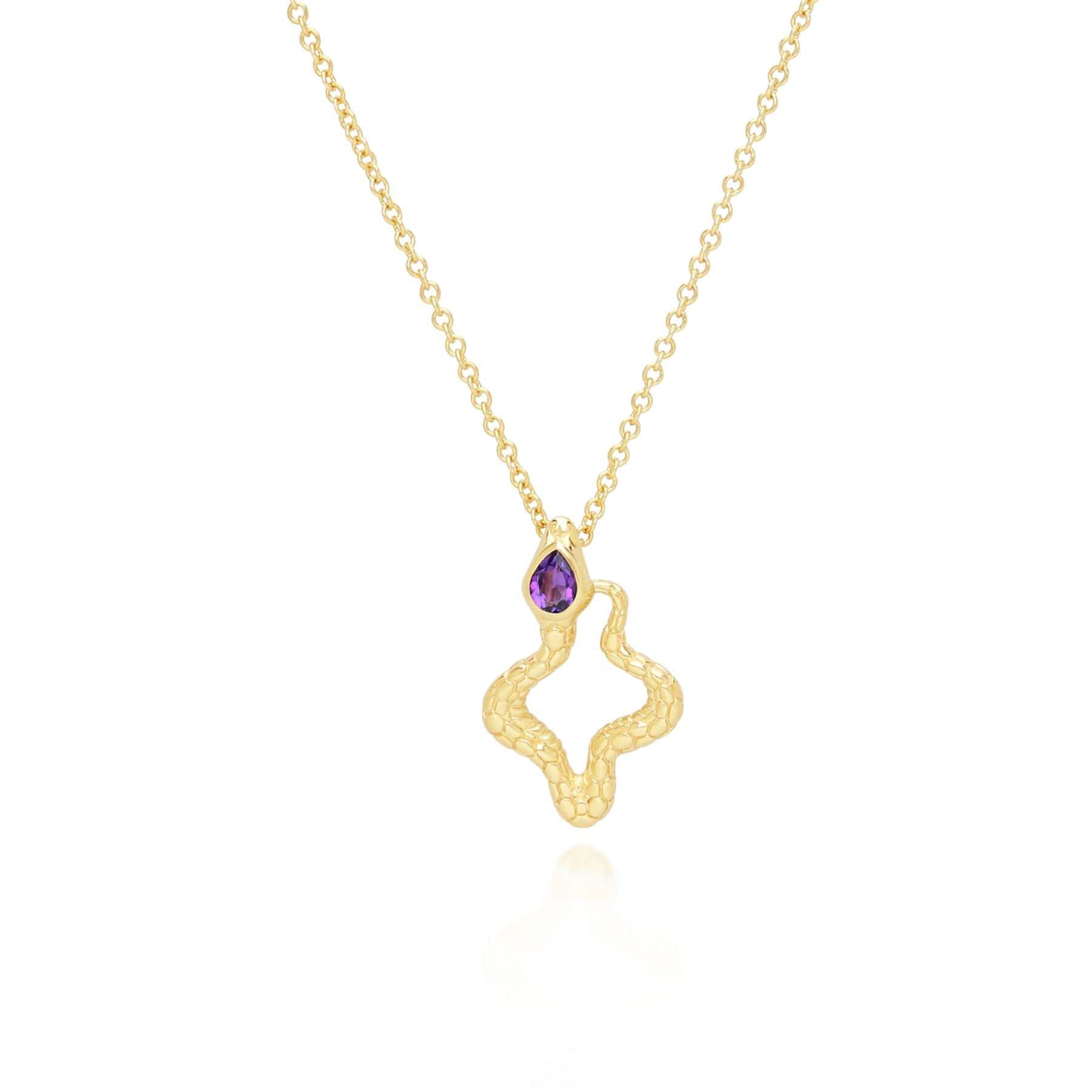 253N365702925 ECFEW™ Amethyst Snake Pendant Necklace in Gold Plated Sterling Silver 