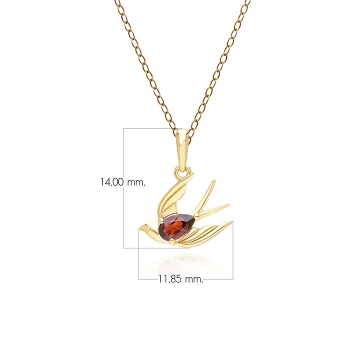 253P340802925 ECFEW™ Creator Garnet Hummingbird Pendant Necklace in Gold Plated Sterling Silver Dimensions