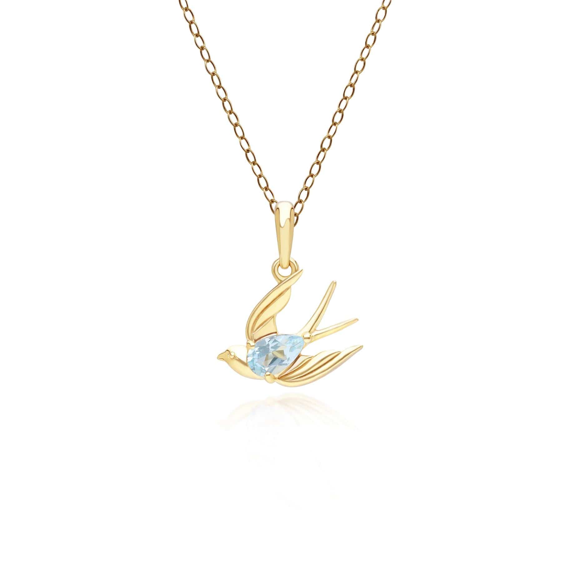 253P340804925 ECFEW™ Creator Blue Topaz Hummingbird Pendant Necklace in Gold Plated Sterling Silver 