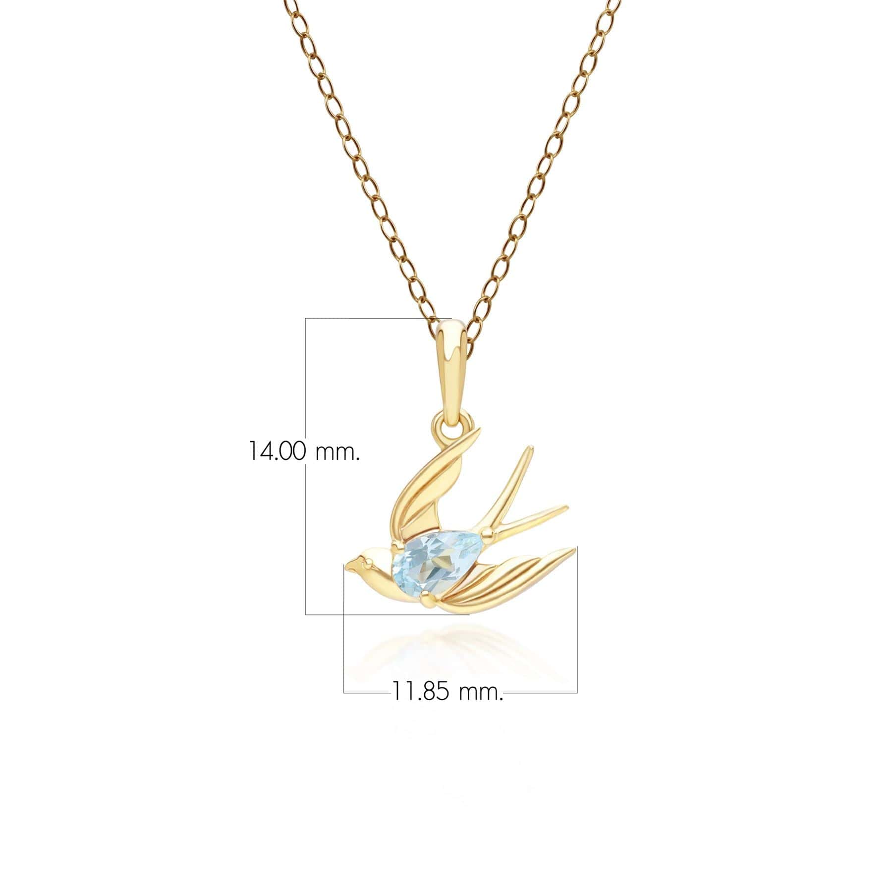 253P340804925 ECFEW™ Creator Blue Topaz Hummingbird Pendant Necklace in Gold Plated Sterling Silver Dimensions