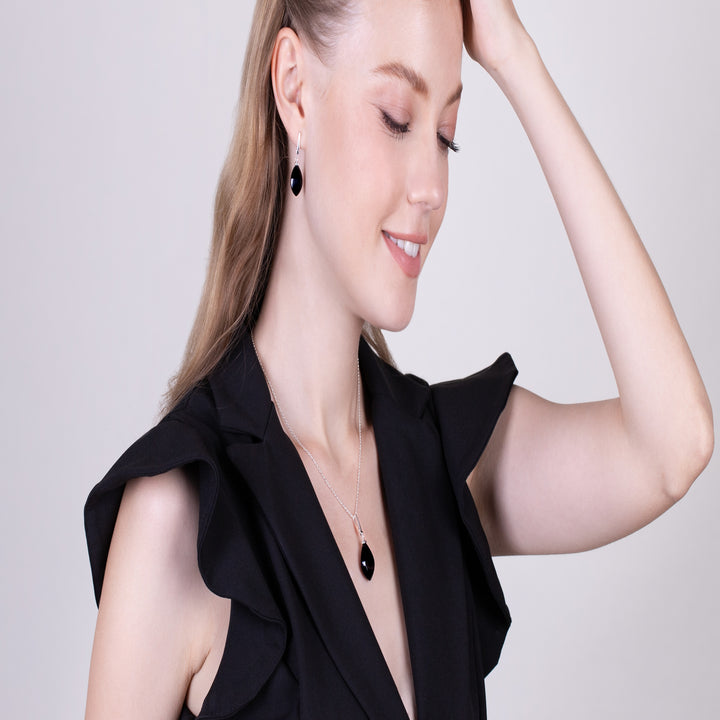 Birnen-Ohrringe aus schwarzem Onyx und schwarzem Spinell im Art-Deco-Stil aus 925er Sterlingsilber