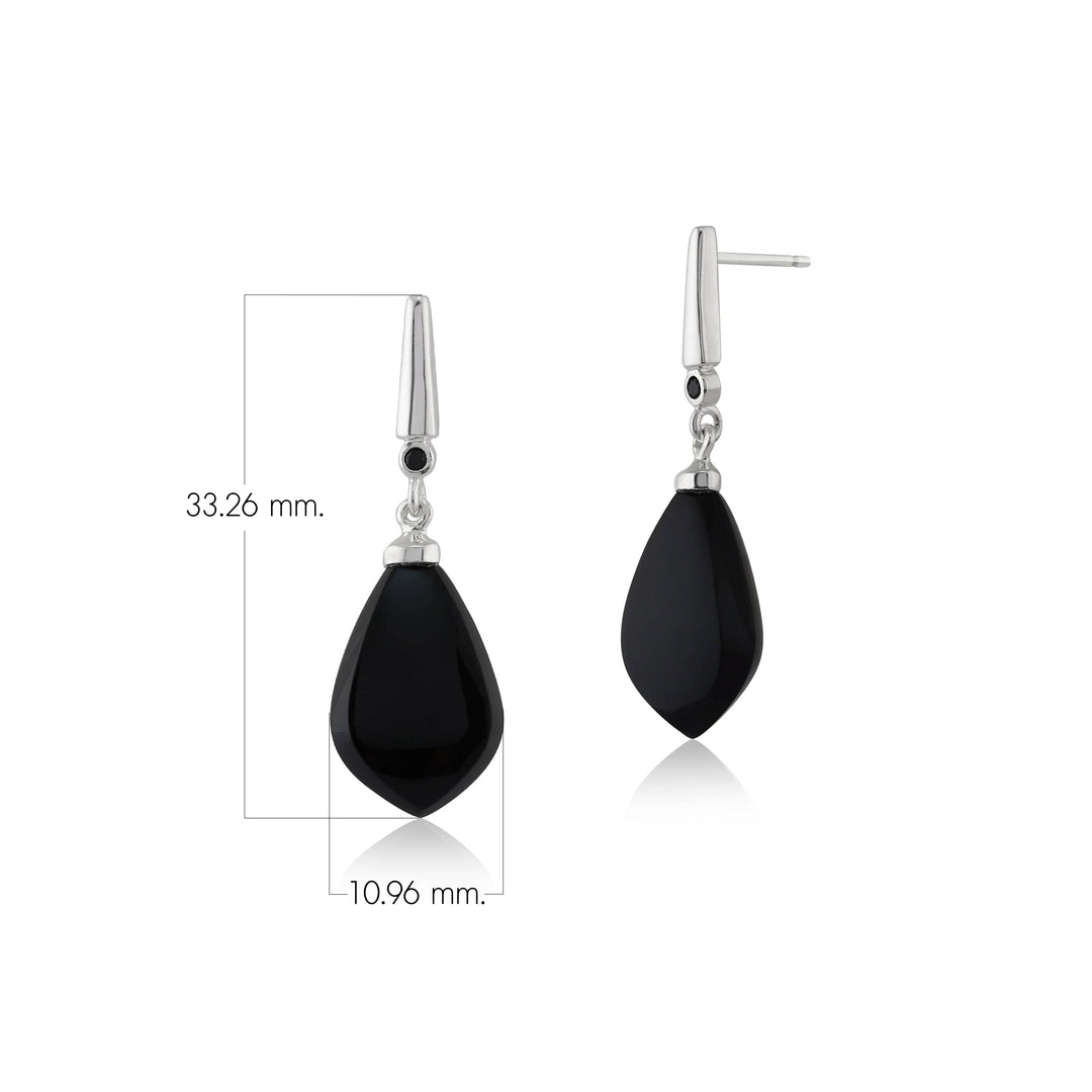 Birnen-Ohrringe aus schwarzem Onyx und schwarzem Spinell im Art-Deco-Stil aus 925er Sterlingsilber