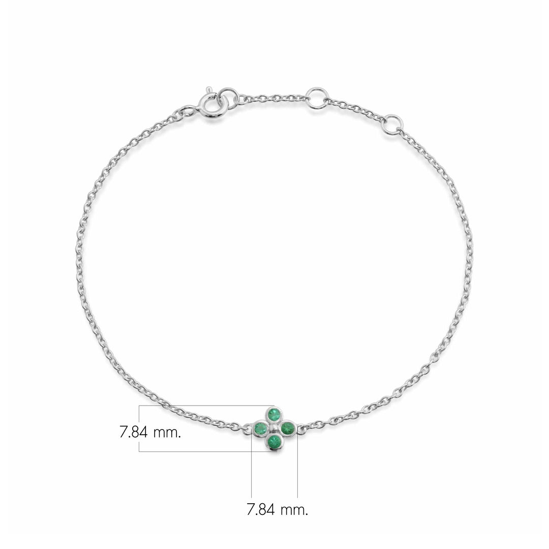 Kleeblatt-Armband mit rundem Smaragd-Lünettenbesatz aus Sterlingsilber mit Blumenmuster