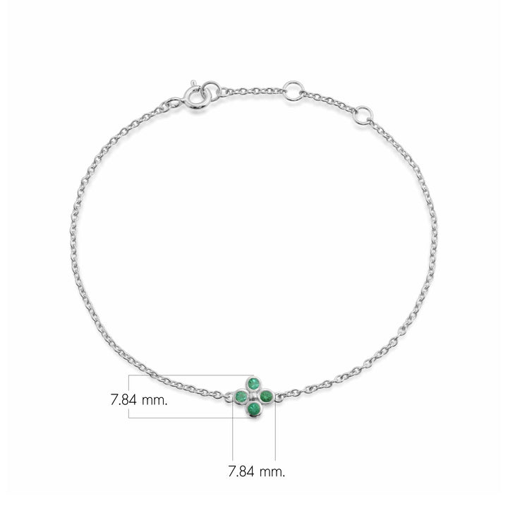 Kleeblatt-Armband mit rundem Smaragd-Lünettenbesatz aus Sterlingsilber mit Blumenmuster