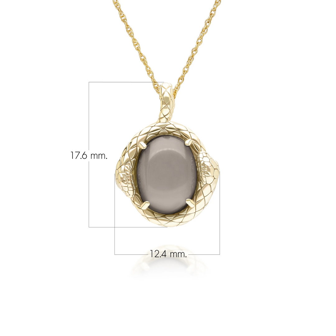 ECFEW Oval Black Moonstone snake two-headed coiled bezel-set cabochon pendant necklace in gold vermeil sterling silver