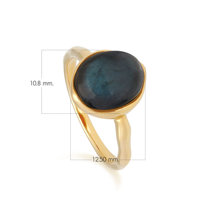 Labradorit-Ring mit unregelmäßigem B-Edelstein aus mit Gelbgold vergoldetem Sterlingsilber
