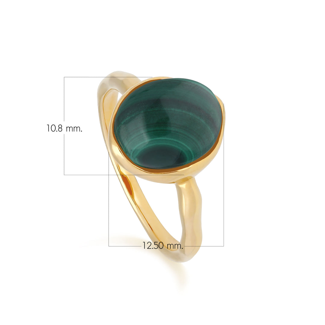 Unregelmäßiger B-Edelstein-Malachit-Ring aus gelbvergoldetem Silber