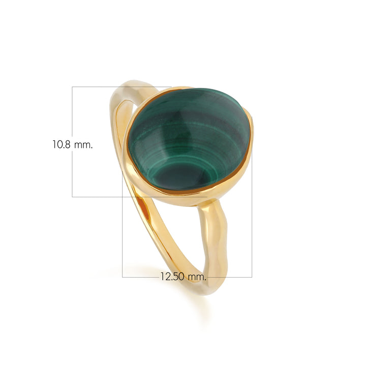 Unregelmäßiger B-Edelstein-Malachit-Ring aus gelbvergoldetem Silber