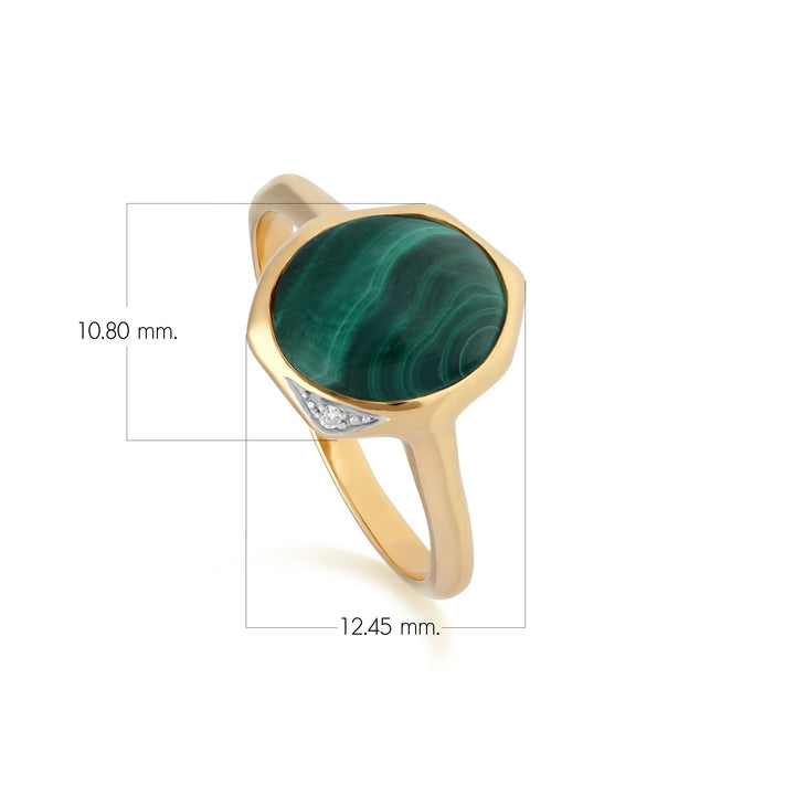 Unregelmäßiger B-Edelstein-Malachit- und Diamantring aus vergoldetem Sterlingsilber