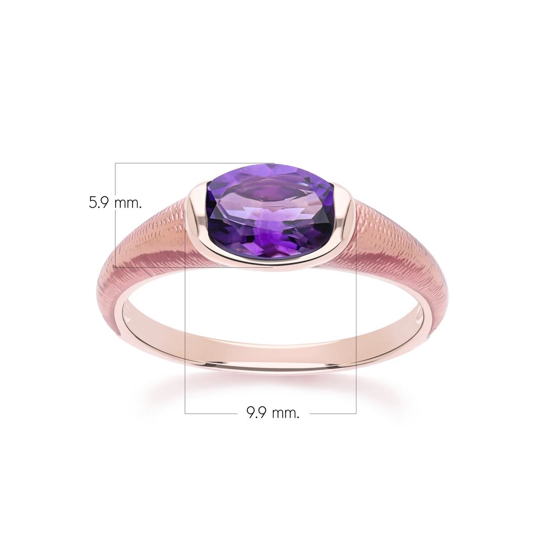 Siberian waltz Oval amethyst with violet enamelled half-bezel ring in rose gold vermeil sterling silver