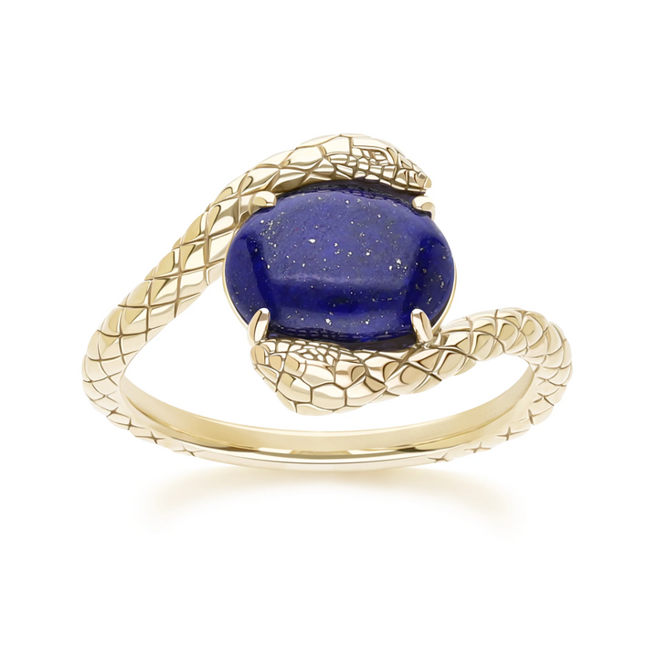 ECFEW Oval Lapis Lazuli by pass snake set cabochon ring in gold vermeil sterling silver