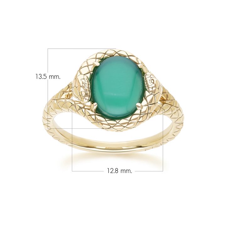 ECFEW Oval dyed green chalcedony snake two-headed coiled bezel-set cabochon ring in gold vermeil sterling silver