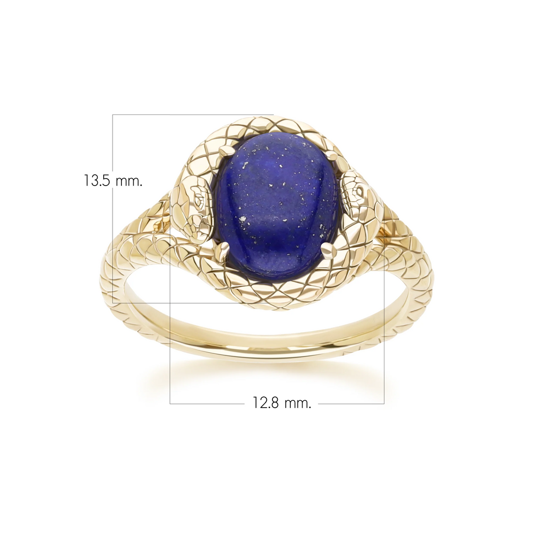 ECFEW Oval lapis lazuli snake two-headed coiled bezel-set cabochon ring in gold vermeil sterling silver