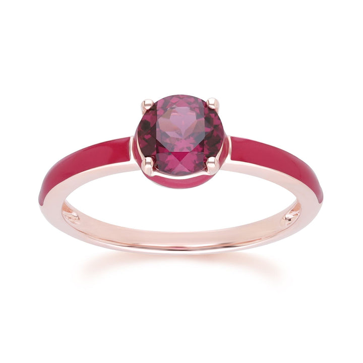 Siberian Waltz – Ring aus rosa Emaille und rundem Rhodolith in Roségold-Vermeil
