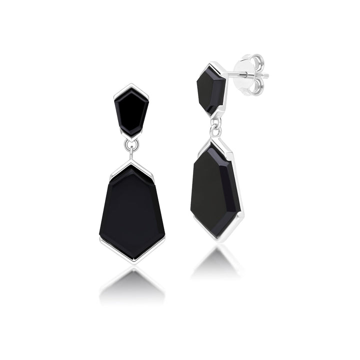 Grand Deco Sechseck-Ohrhänger aus schwarzem Onyx in Sterlingsilber