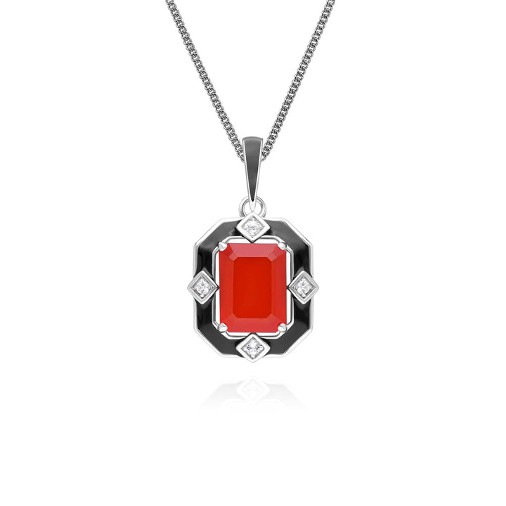 Grand Deco Halskette mit Anhänger aus Sterlingsilber mit schwarzem Emaille, Karneol und Topas