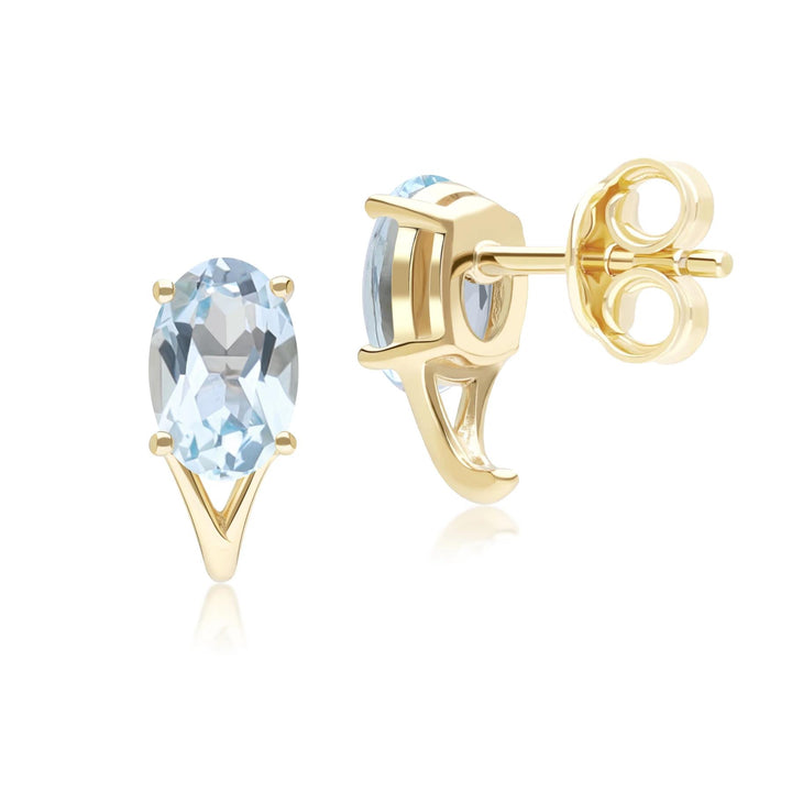 Classic Oval Sky Blue Topaz Stud Earrings in 9ct Yellow Gold 7x5mm