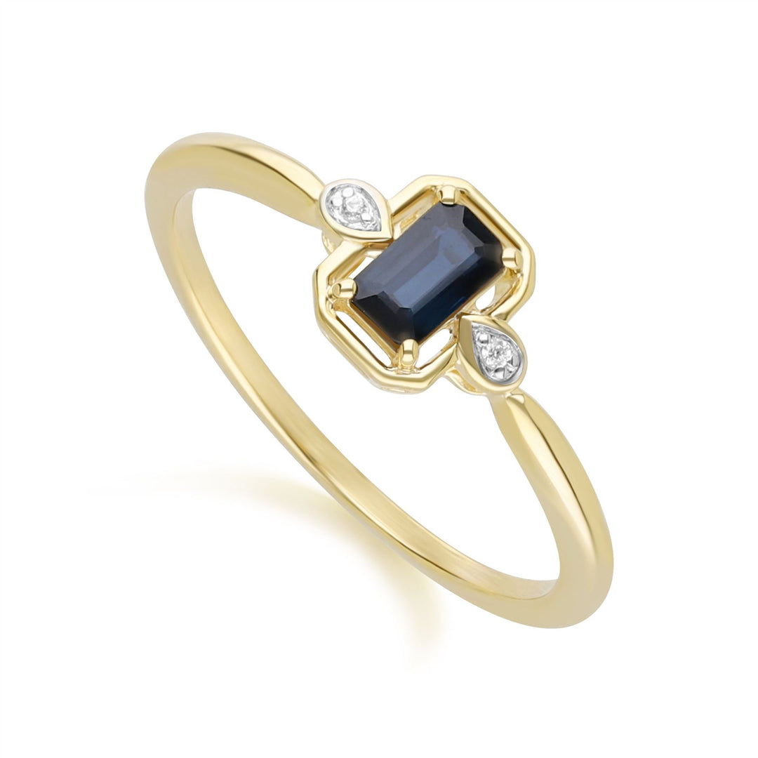Klassischer Saphir-Baguette- und Diamantring aus 9 Karat Gelbgold