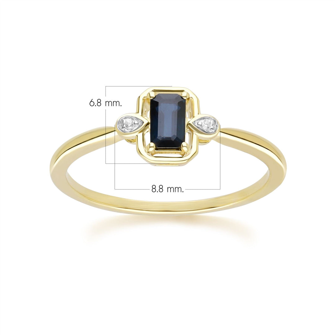 Klassischer Saphir-Baguette- und Diamantring aus 9 Karat Gelbgold