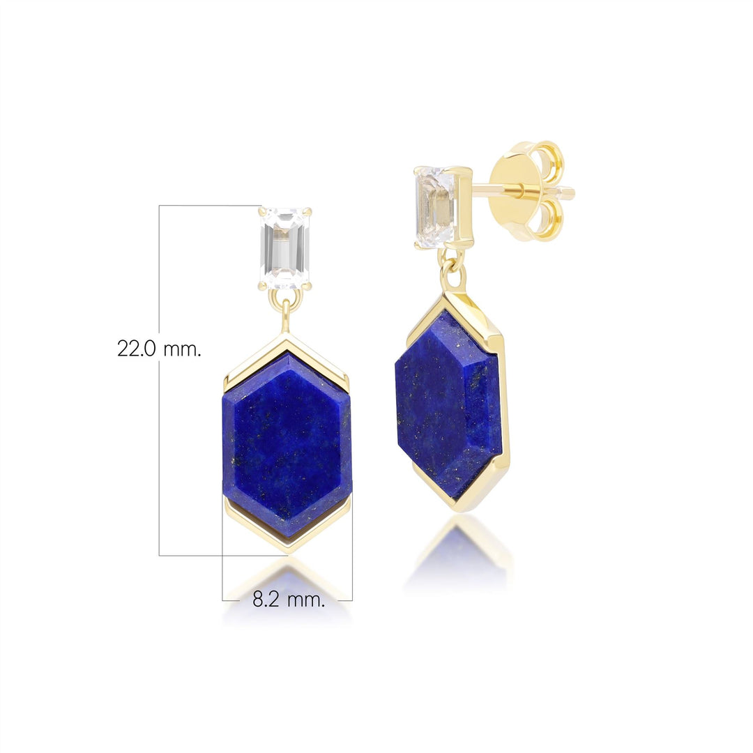 Grand Deco Sechseck-Tropfenohrringe aus Lapislazuli und Topas in Gold Vermeil