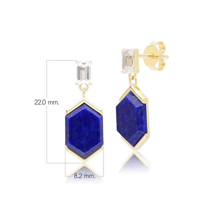 Grand Deco Sechseck-Tropfenohrringe aus Lapislazuli und Topas in Gold Vermeil