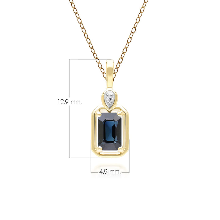 Klassische Halskette mit Anhänger aus 9 Karat Gelbgold mit Saphir-Baguette und Diamant