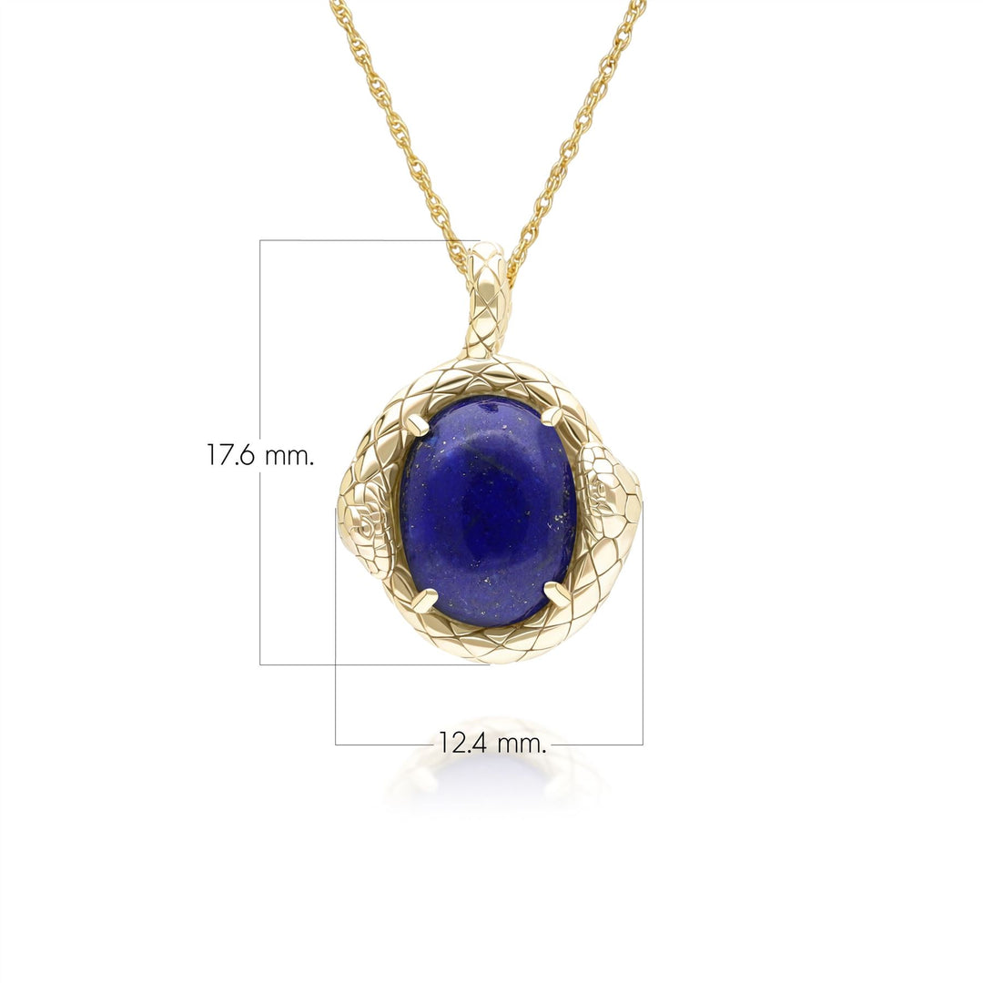 ECFEW™ Oval lapis lazuli snake two-headed coiled bezel-set cabochon pendant necklace in gold vermeil sterling silver