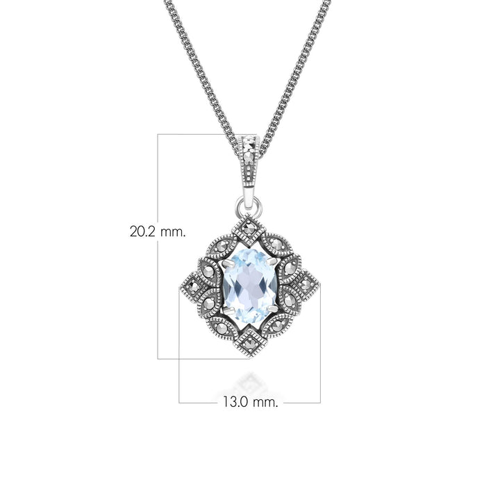 Ovale Halskette mit blauem Topas und Markasit-Anhänger im Art-Deco-Stil aus Sterlingsilber