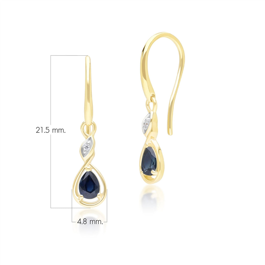Klassische Tropfenohrringe mit Saphir und Diamanten aus 9 Karat Gelbgold