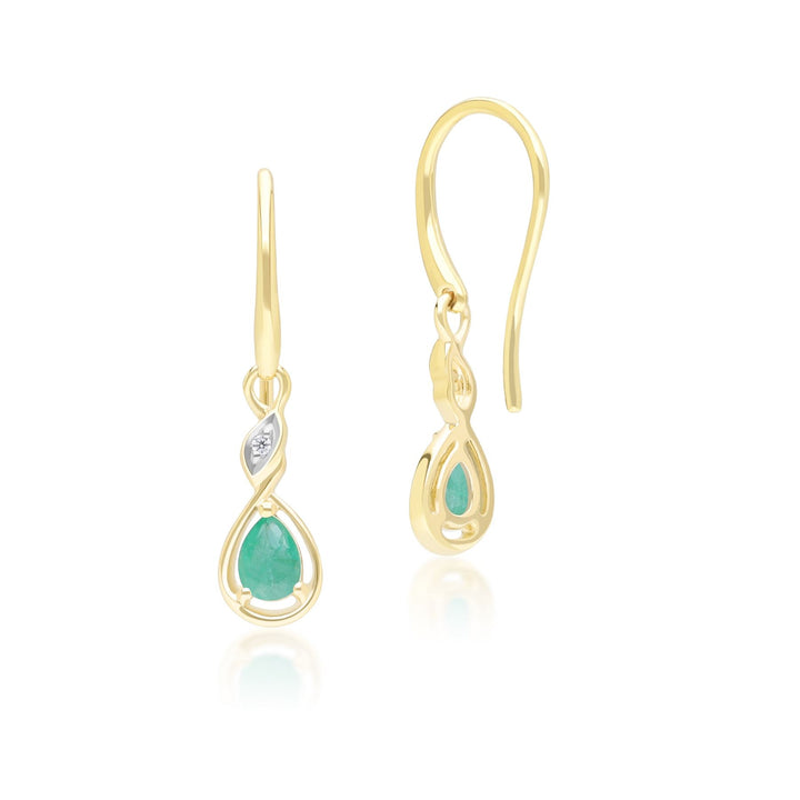 Klassische Tropfenohrringe mit Smaragd und Diamanten aus 9 Karat Gelbgold