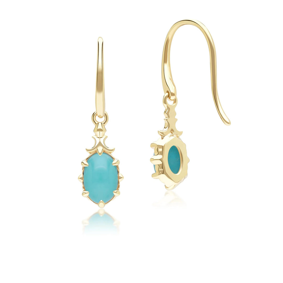 Classic Oval Turquoise Drop Earrings in 9ct Yellow Gold