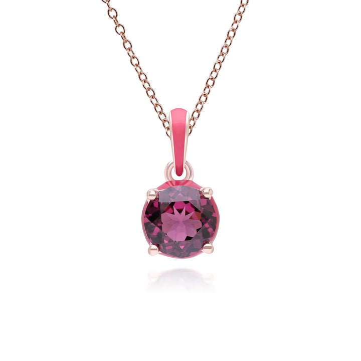 Siberian Waltz Halskette mit rosa Emaille- und rundem Rhodolith-Anhänger aus Roségold-Vermeil