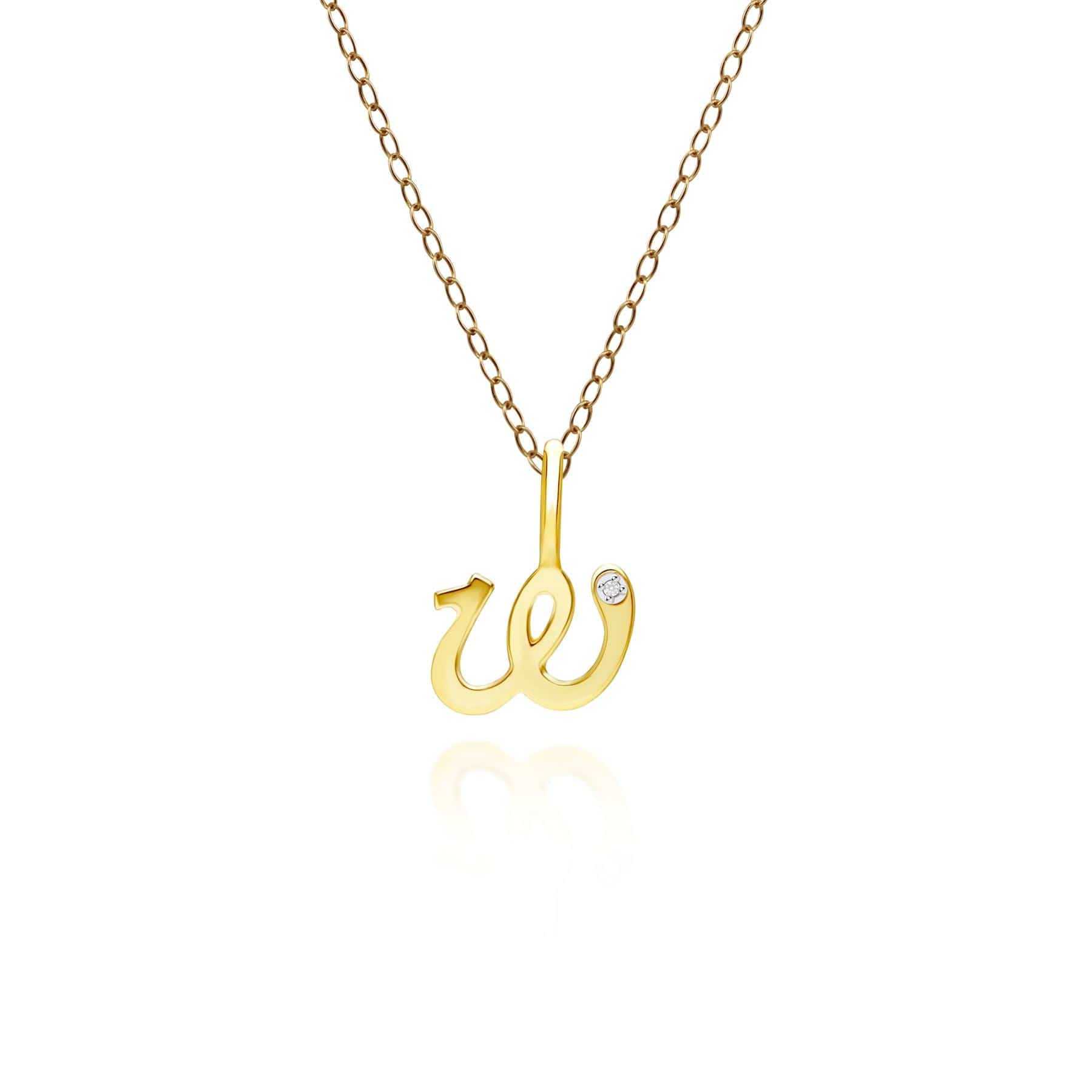 191P0771019 Alphabet Letter W Diamond pendant in 9ct Yellow Gold Front