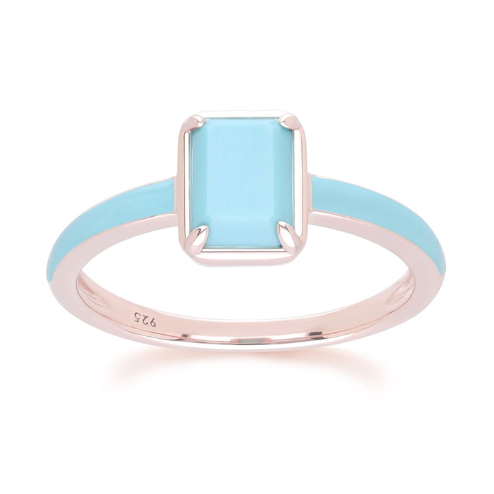 Siberian Waltz Ring aus blauem Emaille und achteckigem Türkis in Roségold-Vermeil