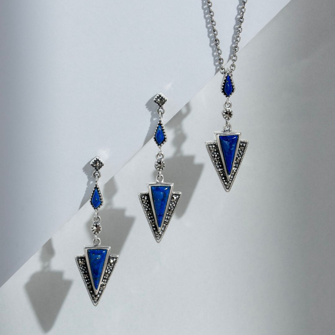 Lapislazuli &amp; Markasit-Anhänger im Art-Deco-Stil aus 925er Sterlingsilber