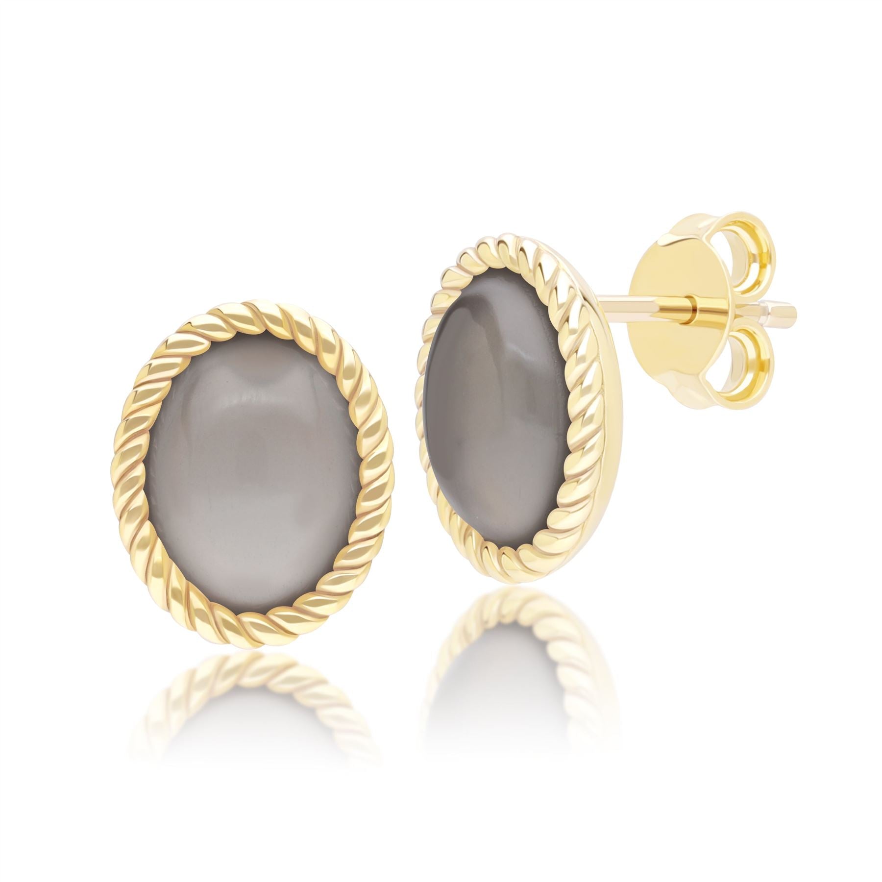 Classic Oval Black Moonstone Stud Earrings in 9ct Yellow Gold