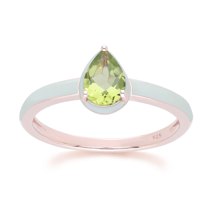 Siberian Waltz – Grüner Emaille- und birnenförmiger Peridot-Ring aus Roségold-Vermeil