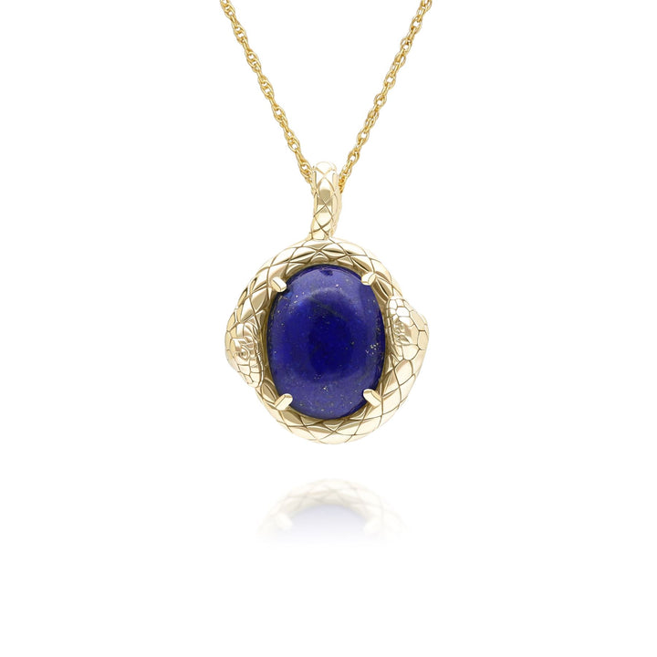 ECFEW™ Oval lapis lazuli snake two-headed coiled bezel-set cabochon pendant necklace in gold vermeil sterling silver