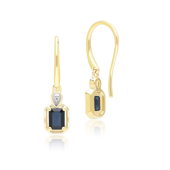 Klassische Saphir-Baguette- und Diamant-Tropfenohrringe aus 9 Karat Gelbgold