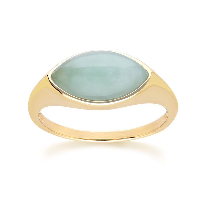 Klassischer Marquise-Ring aus grünem Jadeit in 9 Karat Gelbgold