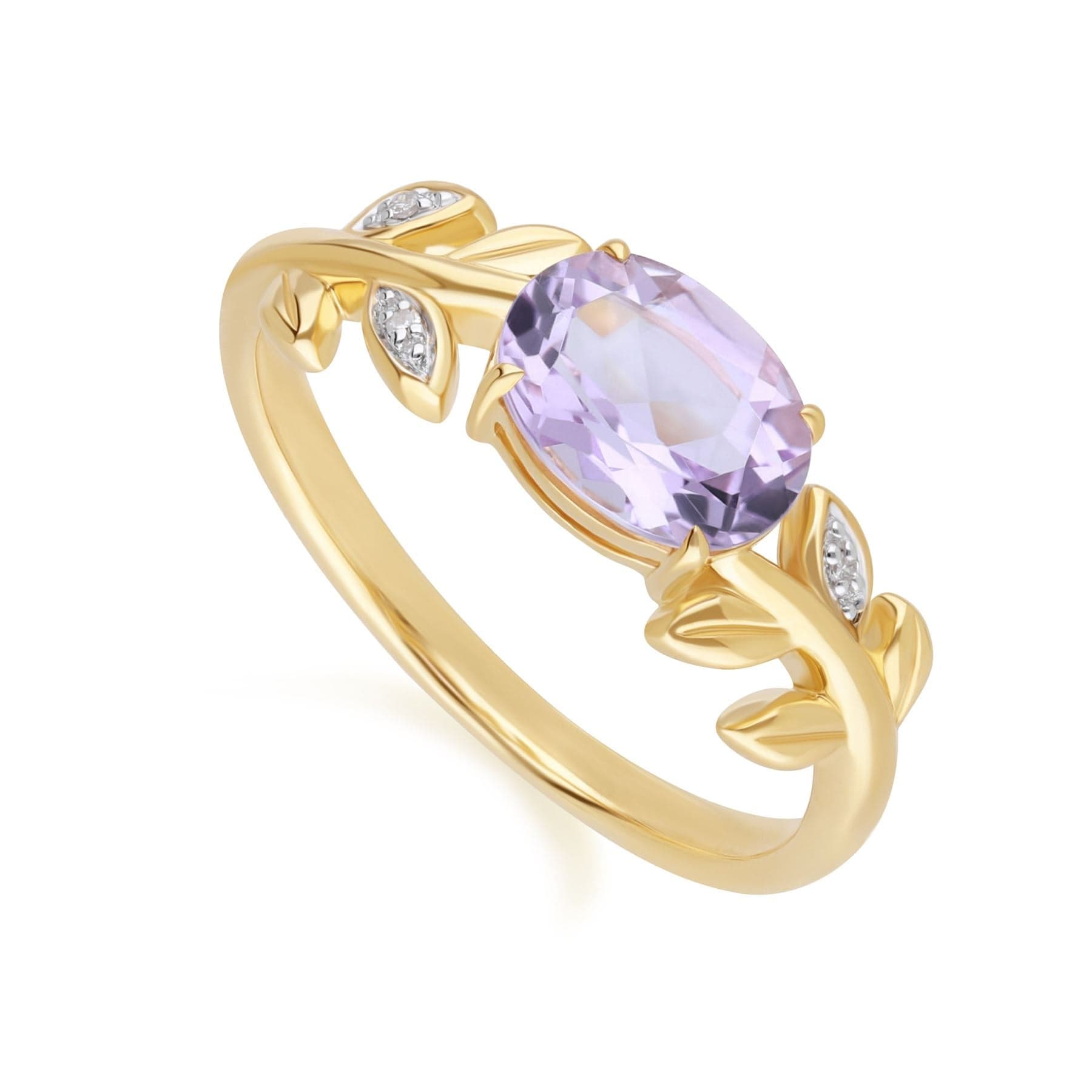 135R2093019 O leaf Pink Amethyst & Diamond Ring In 9ct Yellow Gold Side