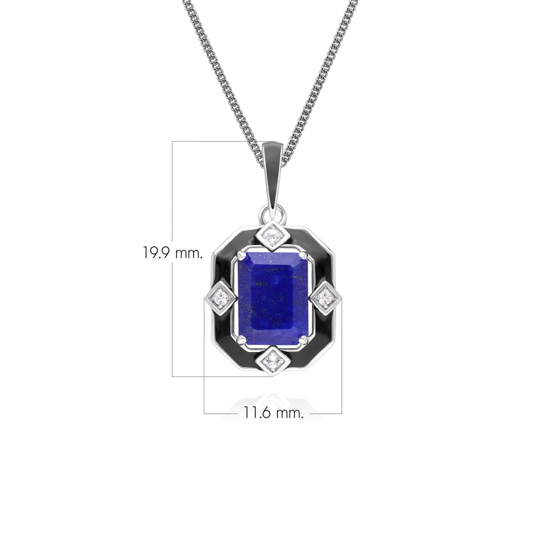 Grand Deco Halskette mit Anhänger aus Sterlingsilber mit schwarzem Emaille, Lapislazuli und Topas
