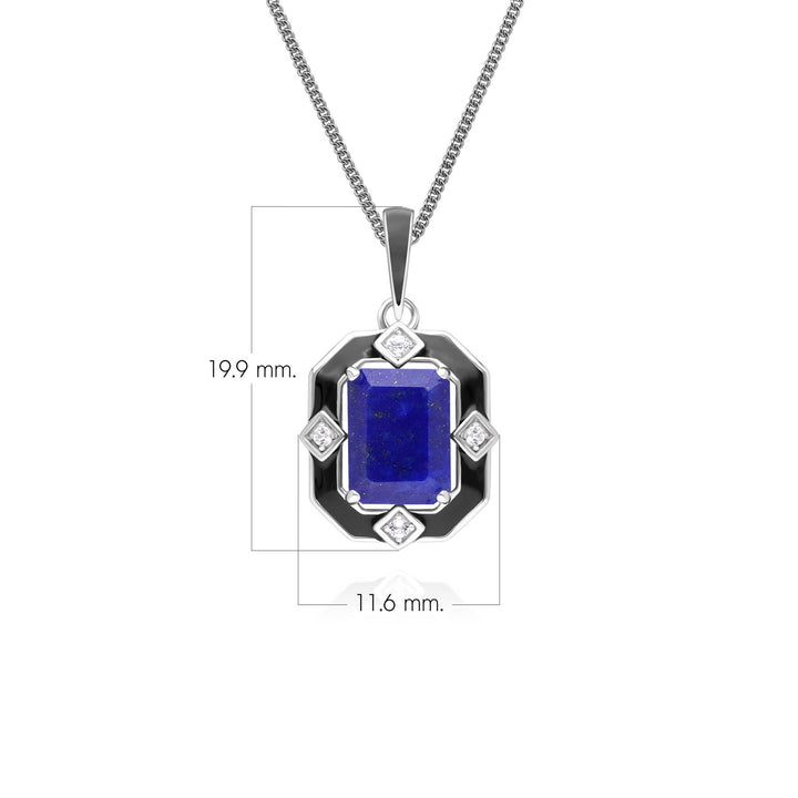 Grand Deco Halskette mit Anhänger aus Sterlingsilber mit schwarzem Emaille, Lapislazuli und Topas