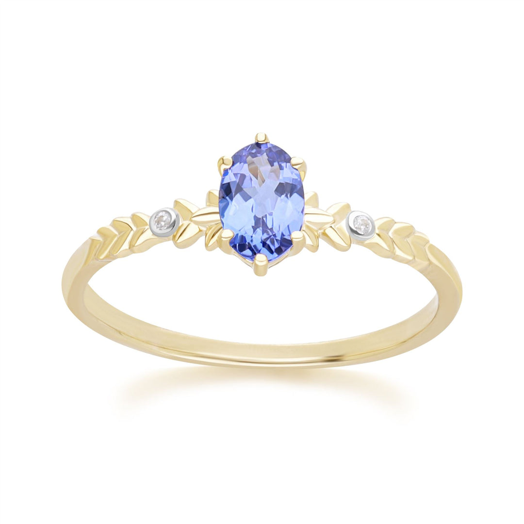 Classic Oval Tanzanite & Diamond Ring in 9ct Yellow Gold