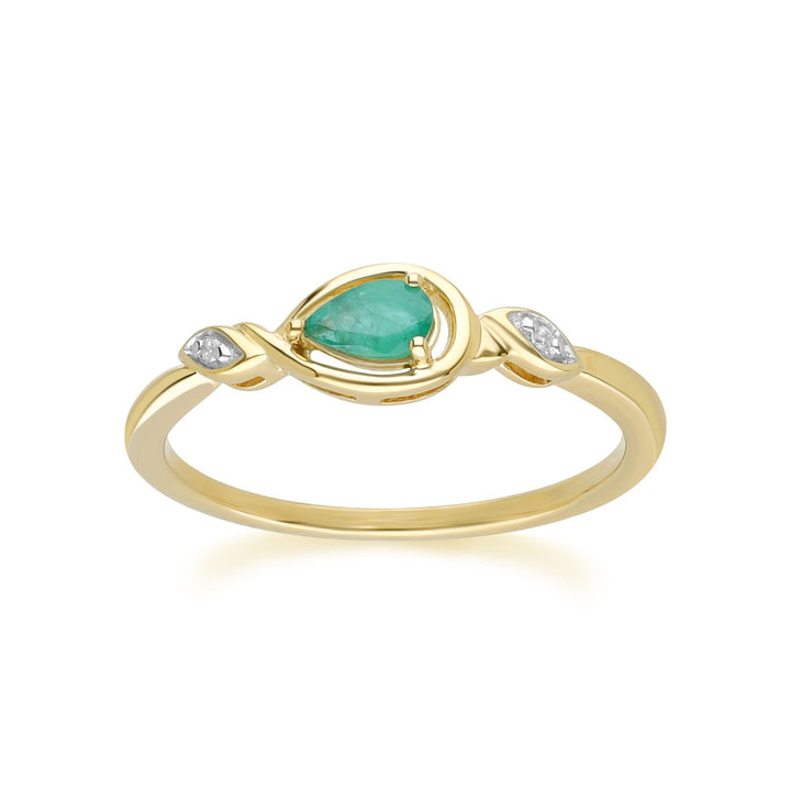 Klassischer birnenförmiger Smaragd- und Diamantring aus 9 Karat Gelbgold