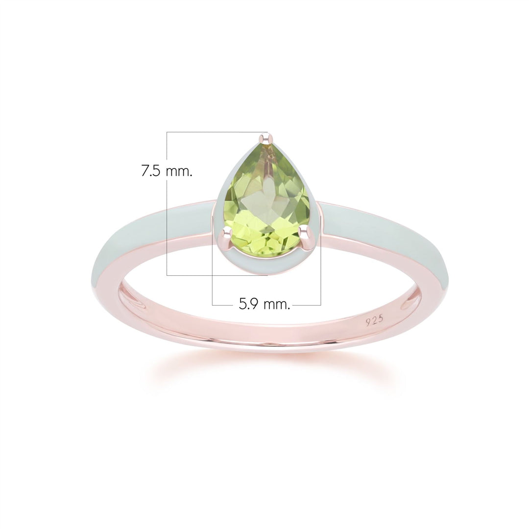 Siberian Waltz – Grüner Emaille- und birnenförmiger Peridot-Ring aus Roségold-Vermeil